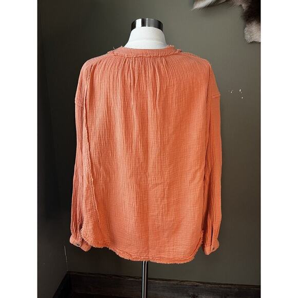 Free People Moving Mountains Oversized Shirt Long Sleeve Raw Hem Size Small - Picture 5 of 9